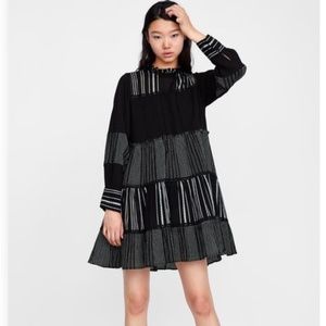 Zara Contrasting Embroidery Mini Dress